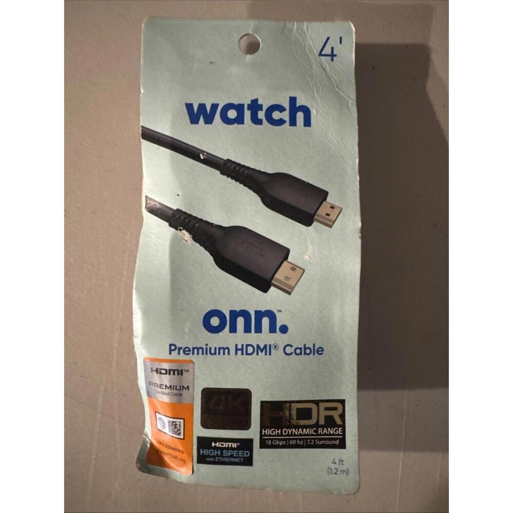 onn. Premium HDMI Cable 4ft - 4k UltraHD - Brand New Open Box
